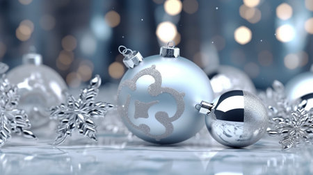 Christmas background with a silver ornament. generative ai. High quality illustrationの素材