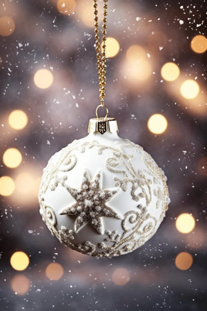 Christmas background with a silver ornament. generative ai. High quality illustrationの素材