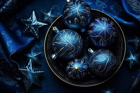 Christmas background with a indigo ornament. generative ai. High quality illustrationの素材