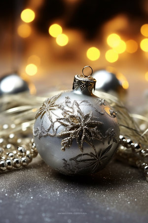 Christmas background with a silver ornament. generative ai. High quality illustrationの素材