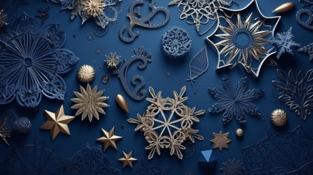 Christmas background with a indigo ornament. generative ai. High quality illustrationの素材