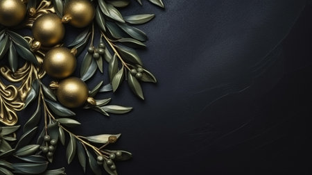 Christmas background with a olive ornament. generative ai. High quality illustrationの素材