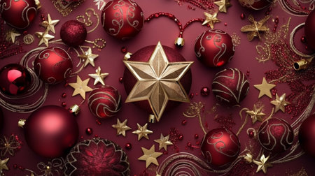 Christmas background with a maroon ornament. generative ai. High quality illustrationの素材