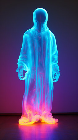 Generative ai. night halloween party neon light ghost costumeの素材