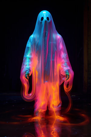 Generative ai. night halloween party neon light ghost costumeの素材