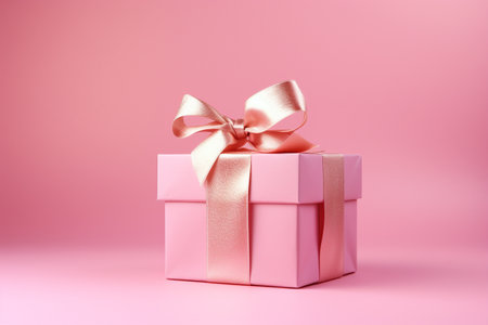 Holiday pink background with gift with satin bow. Valentines Day, Womens Day, Mothers Day, Wedding, Christmasの素材