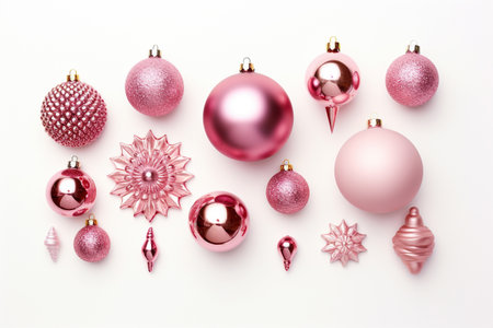 Christmas decor flat lay on white backgroundの素材