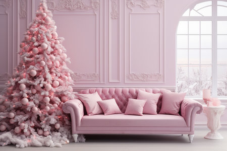 Pink living room interior decorated for christmasの素材