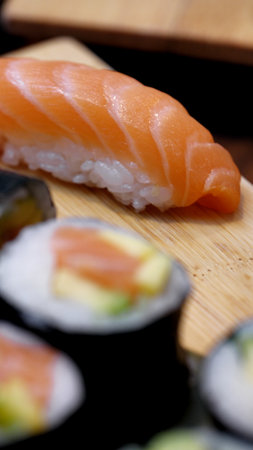 A shot of tasty sushi up closeの写真素材