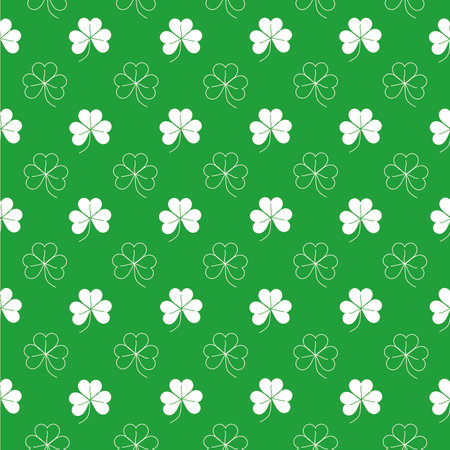 Pattern of green clover leaves for printing, trefoil, four-leaf cloverのイラスト素材