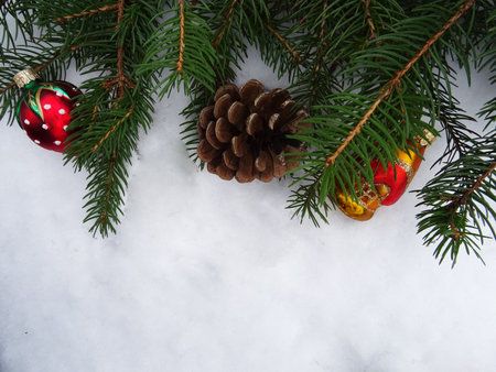 Christmas tree with Christmas decorations, background image, holiday greetingsの写真素材
