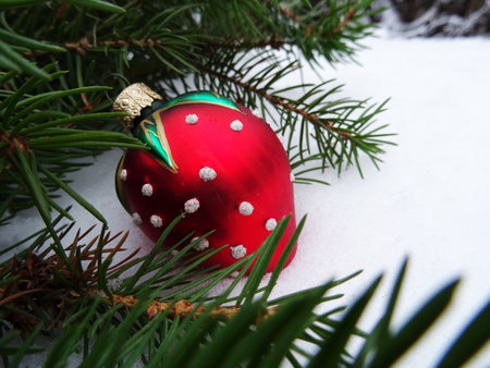 Christmas tree with Christmas decorations, background image, holiday greetingsの写真素材