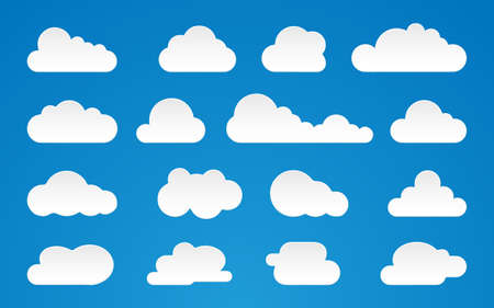 Collection white different clouds on blue backgroundのイラスト素材