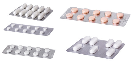A set of pills isolated on white backgroundの写真素材