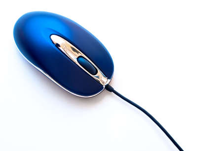 The computer mouse of dark blue color on a white backgroundの写真素材