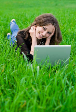 The girl with laptopの写真素材