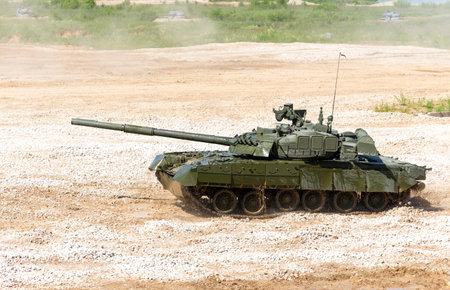 Tank on a field. Modern military equipmentの写真素材