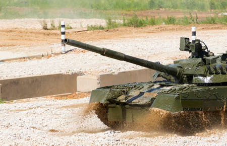 Tank on a field. Modern military equipmentの写真素材