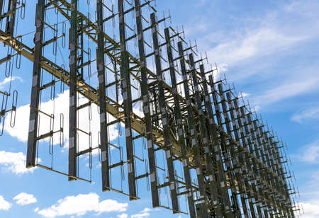 satellite dish antennas on blue sky Backgroundの写真素材