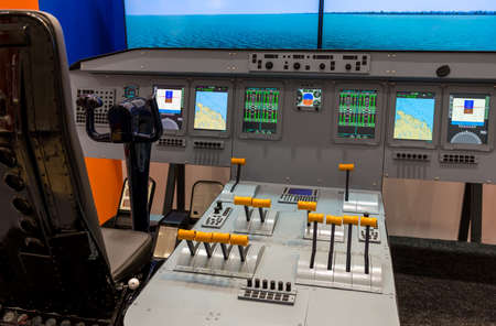 Lateral view of cockpit in homemade flight simulator - Concept of aerospace industry development - Flying simulation school for aviation learning pilotsの写真素材