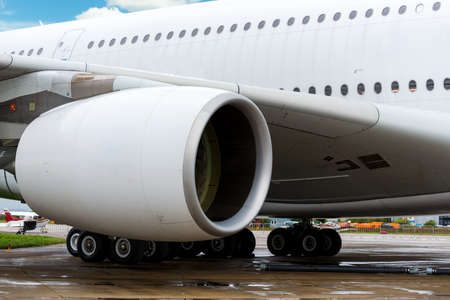 Large passenger jet engine turbine. Airplane partの写真素材