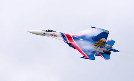 Kubinka, moskow region, Russia - may 21, 2016: Aerobatic team shows demonstration flight at Kubinka.