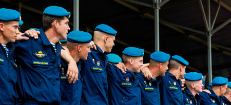 Alabino, Moskow region, Russia - July 29, 2017: The paratroopers in blue berets at the celebration...