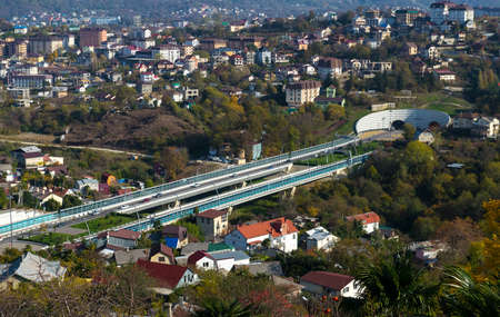 Aerial view of Sochi on the background of the sea, Russiaの写真素材