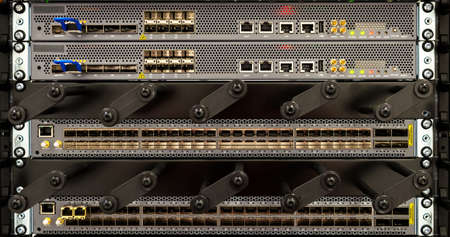The telecommunication equipment in the server rackの写真素材