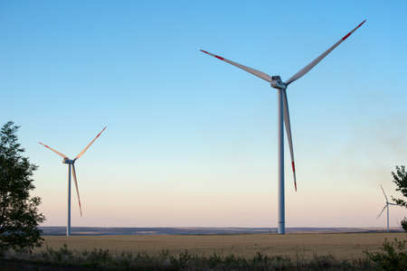 Wind turbine renewable energy source summer landscapeの写真素材