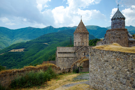 the Tatev monastery, Armenia, about IX century, big building is church of st. Poghos and Petros, about X century, monastery is above the river Vorotans canyon, in thick walls is monks cellsの写真素材