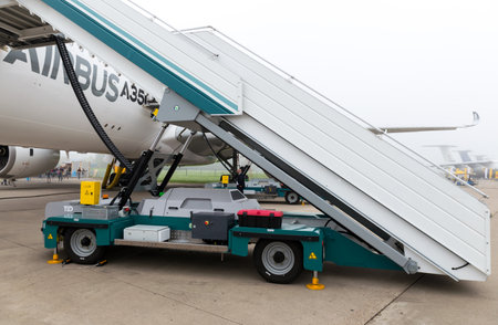 Zhukovsky, Russia - August 31, 2019: Fragment of the plane and ladder in airdromeのeditorial素材