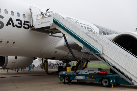 Zhukovsky, Russia - August 31, 2019: Fragment of the plane and ladder in airdromeのeditorial素材