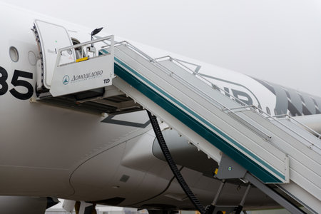 Zhukovsky, Russia - August 31, 2019: Fragment of the plane and ladder in airdromeのeditorial素材