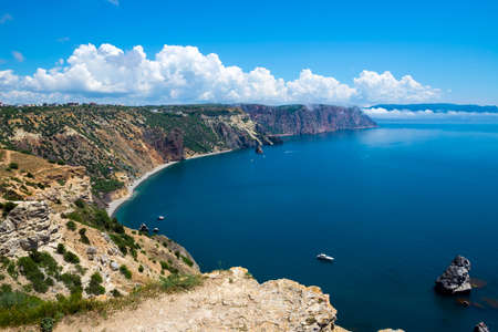 Fiolent cape, sea near Sevastopol. Sunny view of the Black Seaの写真素材