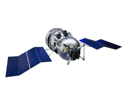 Telecommunication Satellite. Model of the Telecommunication Companion with solar batteriesの写真素材