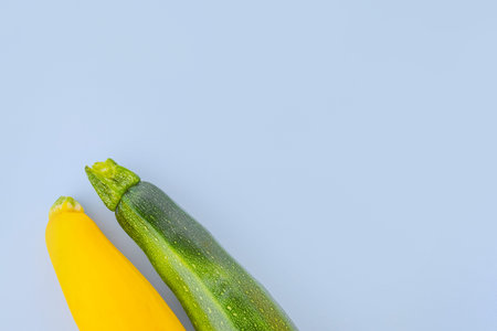 Fresh vegetable marrow isolated on blue background. Copy space