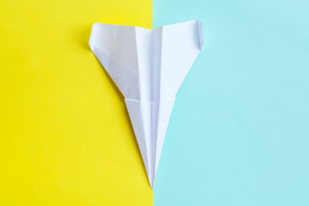 Summer travel with paper plane. Summer concept. Copy spaceの写真素材