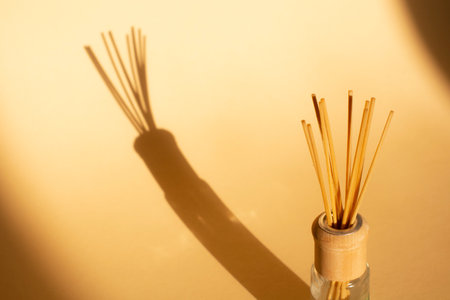aroma rattan sticks for scenting the room on a beige backgroundの写真素材