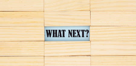 the words what next among the wooden blocks. Answer search concept.の写真素材