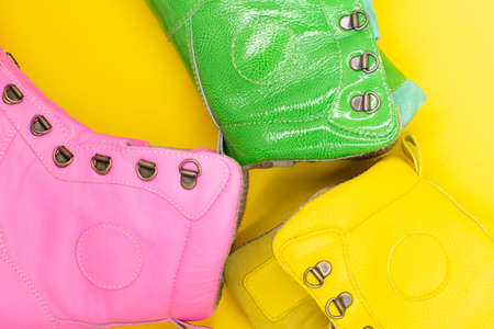 shoes on a yellow background. Fashion conceptの写真素材