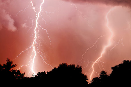Thunderstorm hits the ground at night