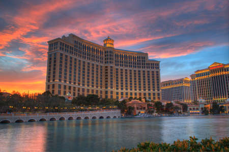 View of a huge building and calmly flowing riverの写真素材
