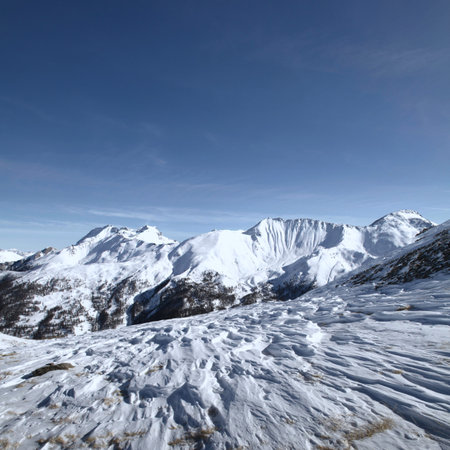 Winter snowy mountains. Caucasus Mountains