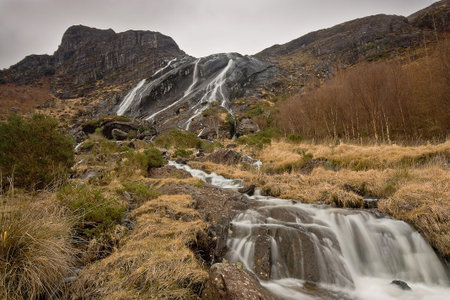 Canyons dried grass and small streamの写真素材