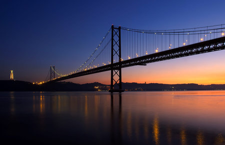 Night bridge leading across the bay
