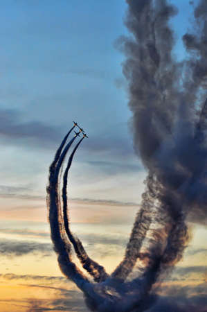 Black trace after the flight of aircraftのeditorial素材