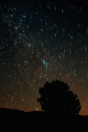 Star trails of the Perseid Meteor shower  Descanso, CA の写真素材