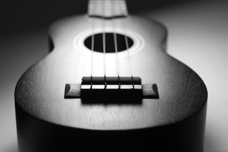 Close-up of texture on a ukulele  Black and White image の写真素材
