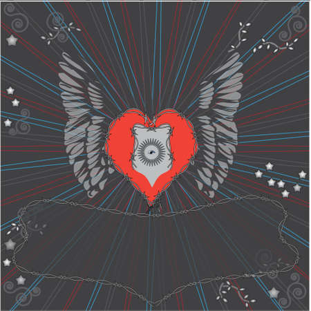 vector illustration with wings, heart and starsのイラスト素材